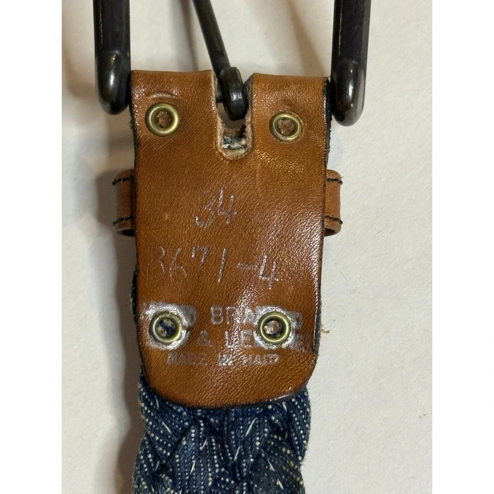 Vintage Mens Denim Blue and Brown Braided Leather Belt  Woven 34